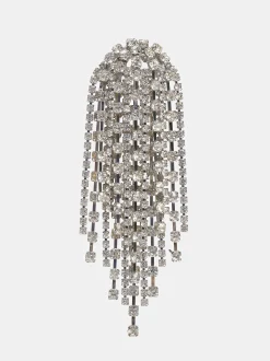 Women Source Unknown Clothing-Long Rhinestone Earrings, Silver