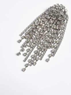 Women Source Unknown Clothing-Long Rhinestone Earrings, Silver