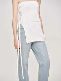 Women Source Unknown Clothing-Long Split Rib Knit, White