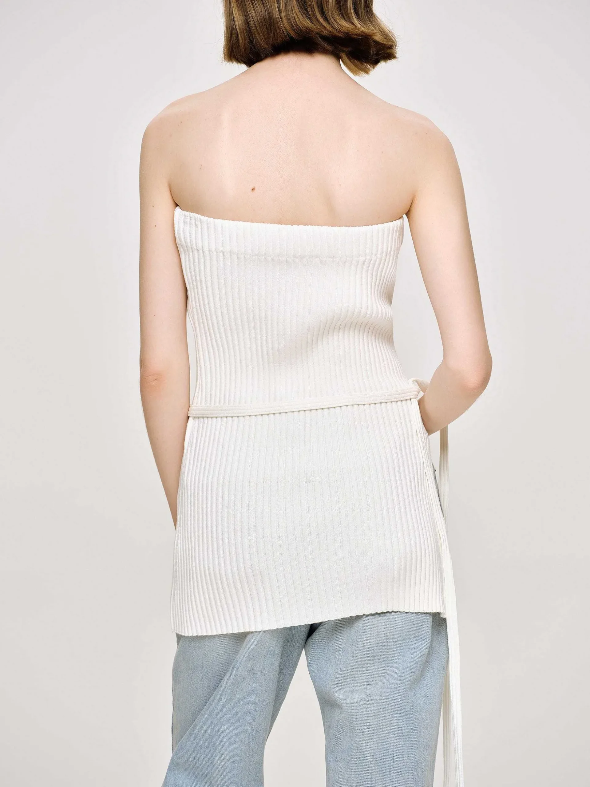 Women Source Unknown Clothing-Long Split Rib Knit, White