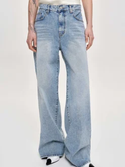 Women Source Unknown Clothing-Long Straight-Leg Jeans, Light Vintage Blue