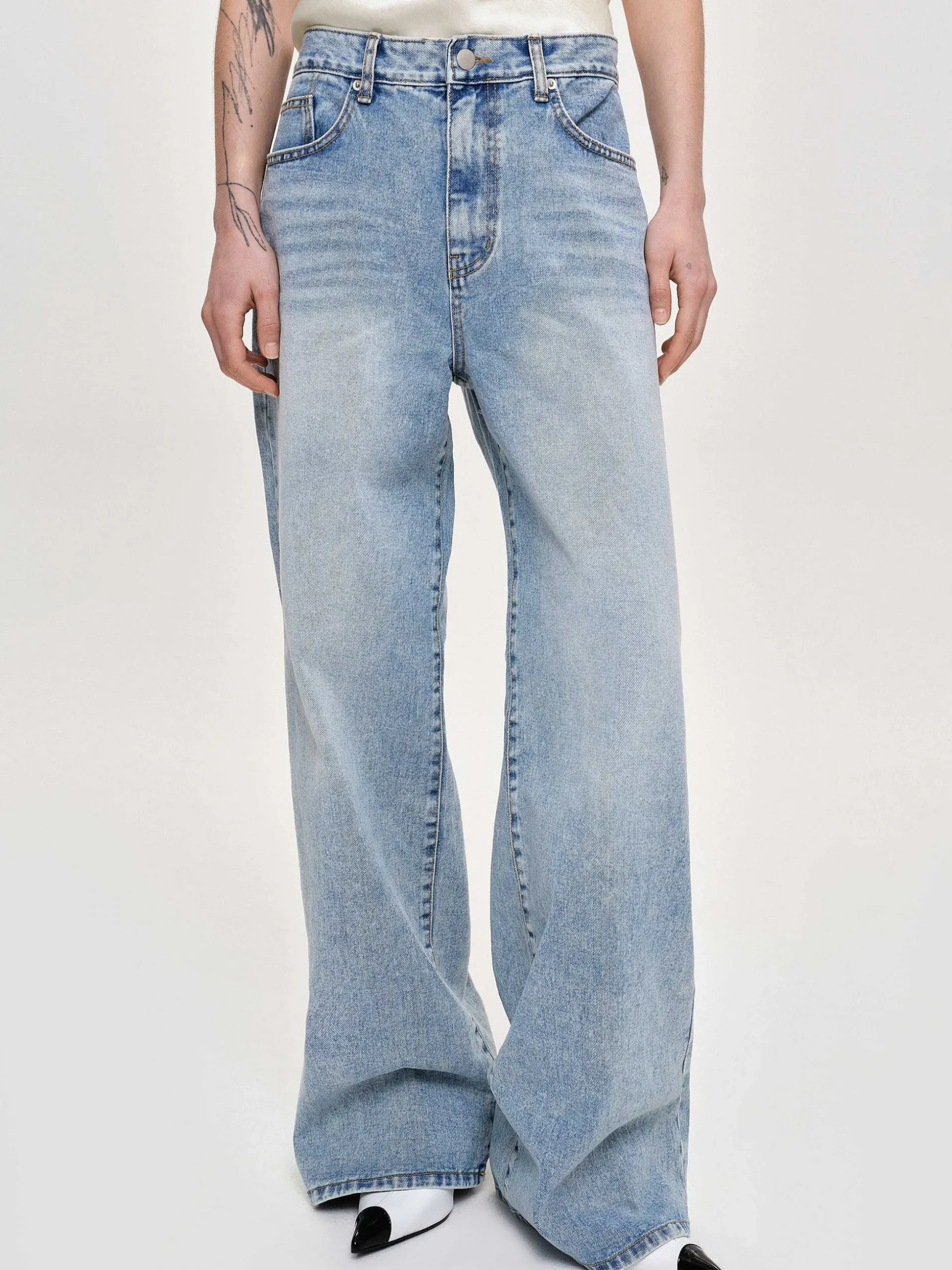 Women Source Unknown Clothing-Long Straight-Leg Jeans, Light Vintage Blue