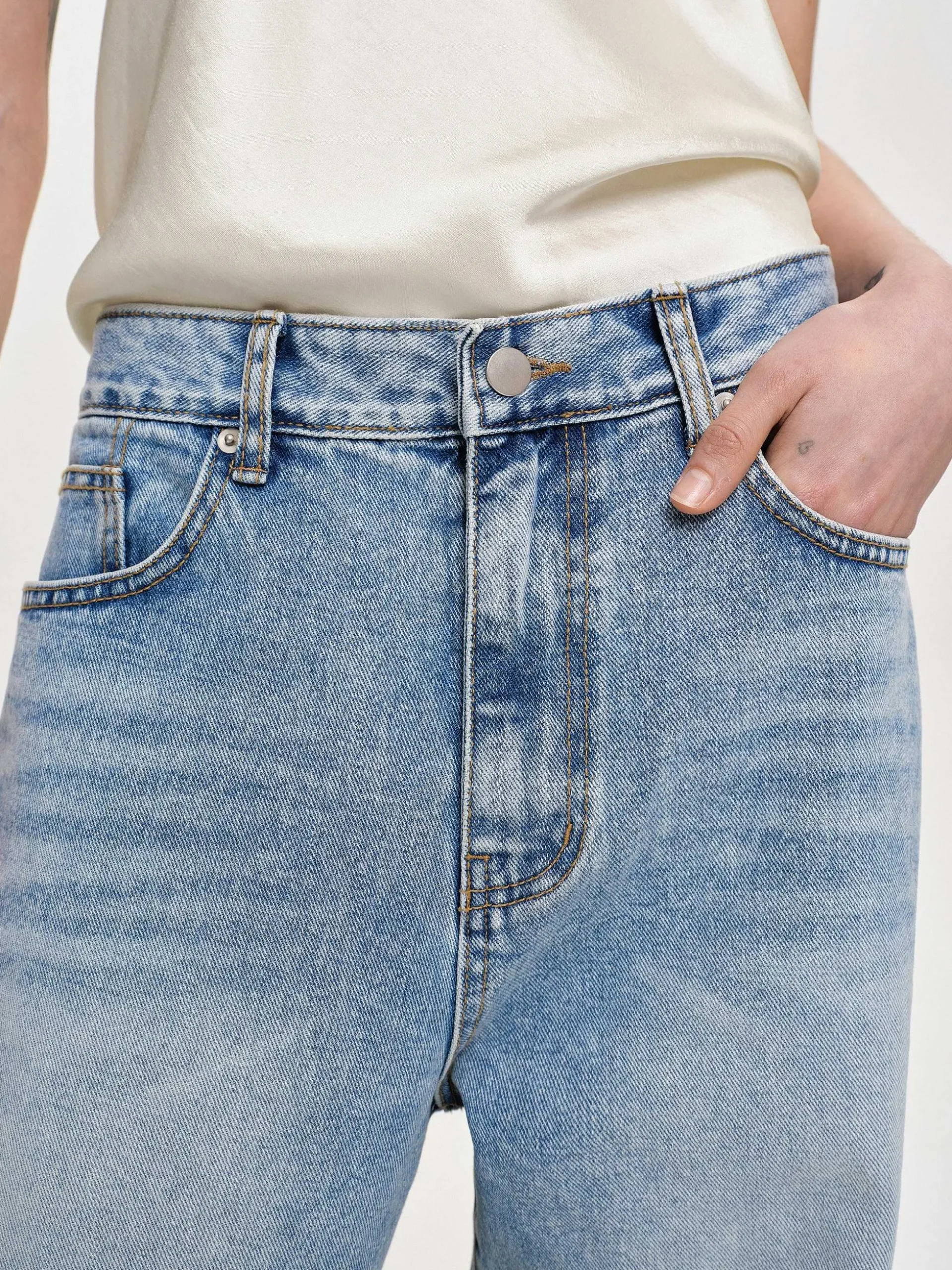 Women Source Unknown Clothing-Long Straight-Leg Jeans, Light Vintage Blue