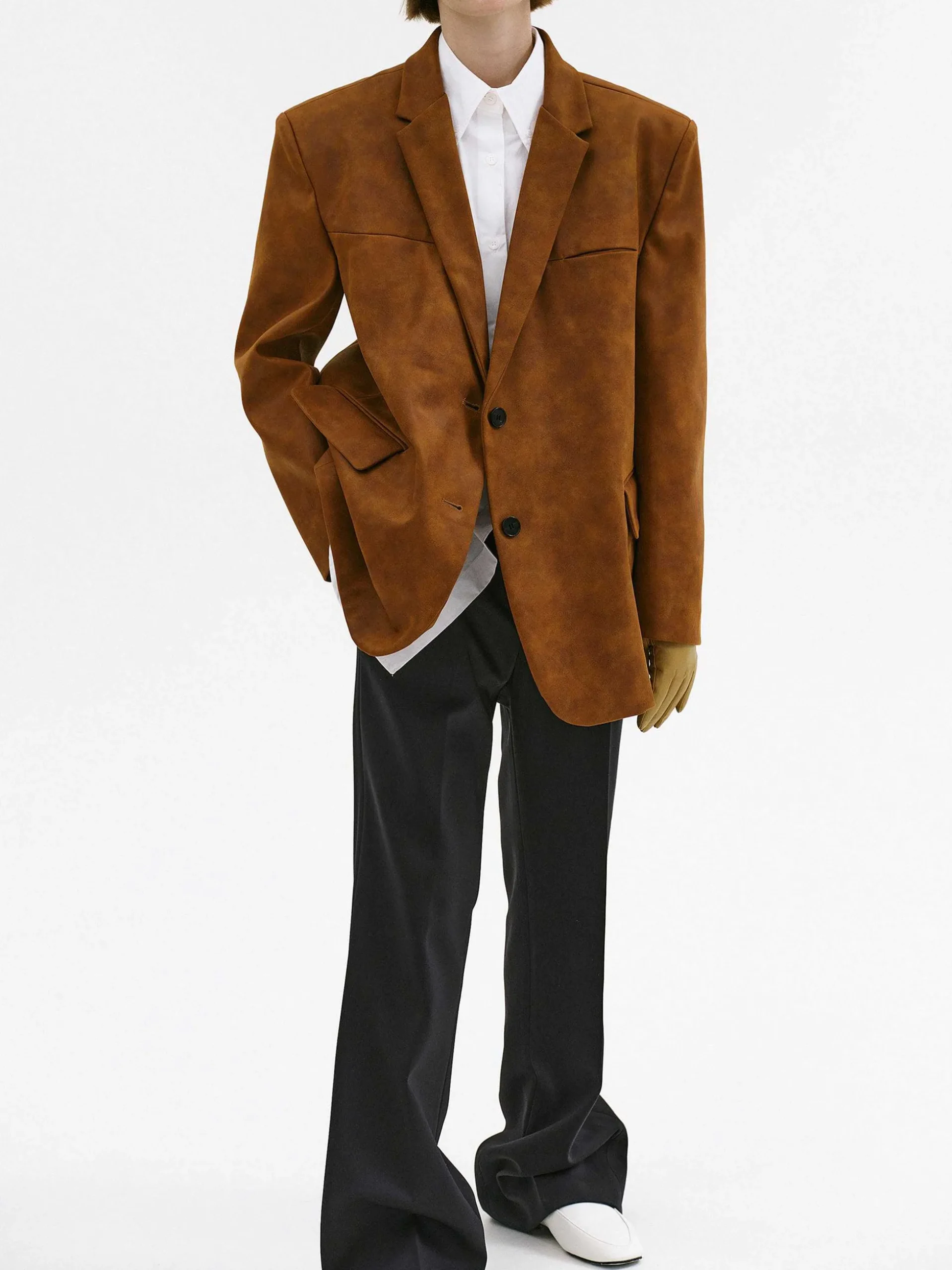Women Source Unknown Accessories-Lui Faux Leather Blazer, Rust Brown