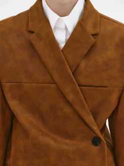 Women Source Unknown Accessories-Lui Faux Leather Blazer, Rust Brown