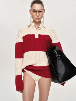 Women Source Unknown Accessories-Matias Oversized Knit Polo, Red