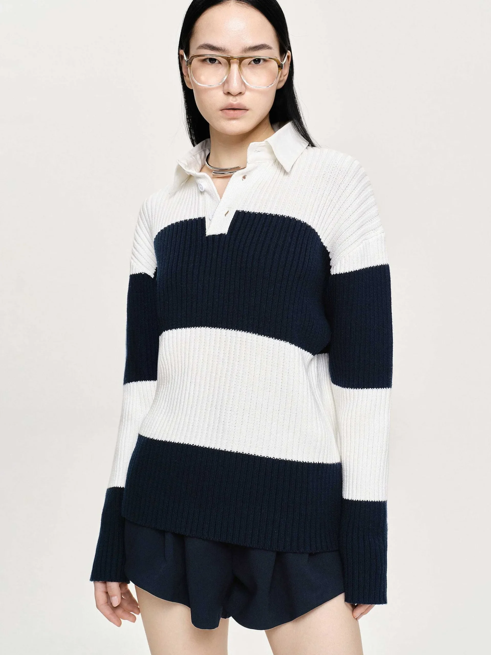 Women Source Unknown Accessories-Matias Oversized Knit Polo, Navy