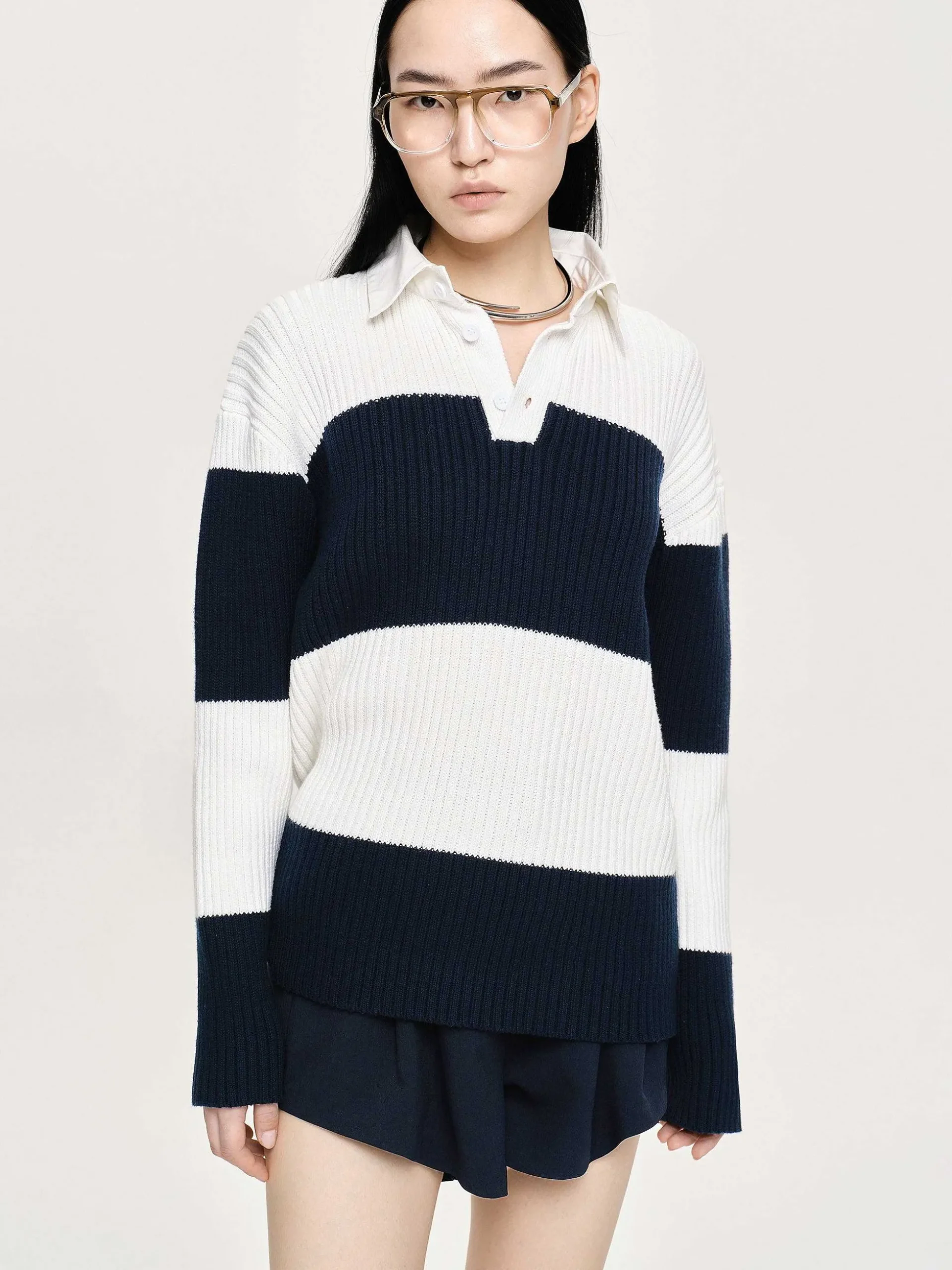 Women Source Unknown Accessories-Matias Oversized Knit Polo, Navy