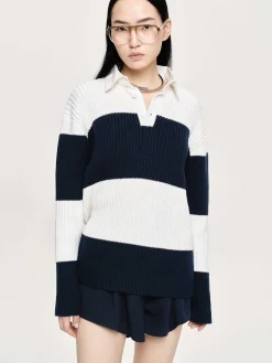 Women Source Unknown Accessories-Matias Oversized Knit Polo, Navy