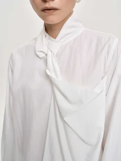 Women Source Unknown Clothing-Mesash Twisted Scarf Blouse, White