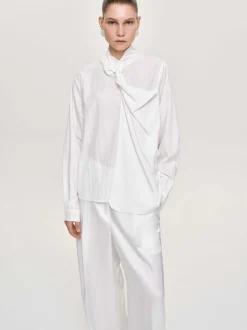 Women Source Unknown Clothing-Mesash Twisted Scarf Blouse, White