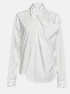 Women Source Unknown Tops-Mesash Twisted Scarf Blouse, White