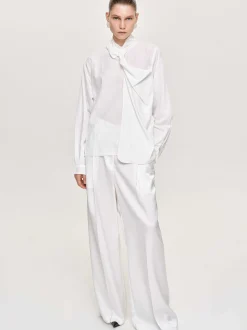 Women Source Unknown Tops-Mesash Twisted Scarf Blouse, White
