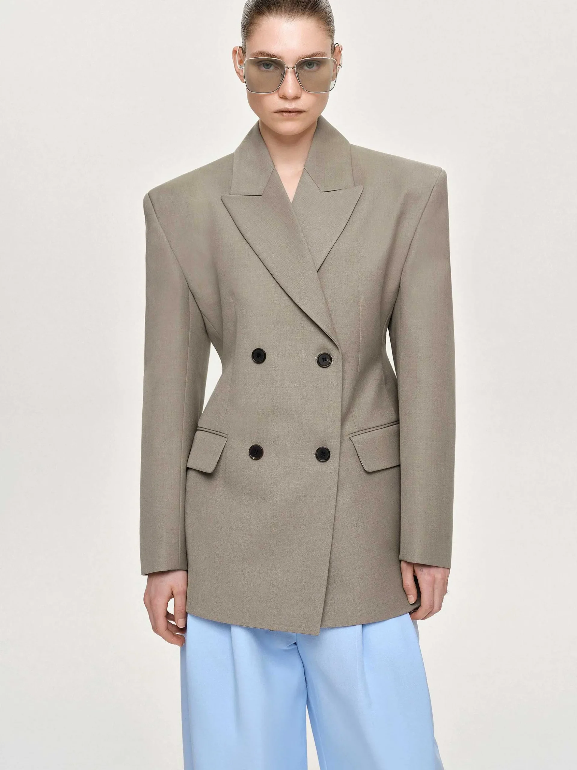 Women Source Unknown Clothing-Messi Double Breasted Blazer, Dune