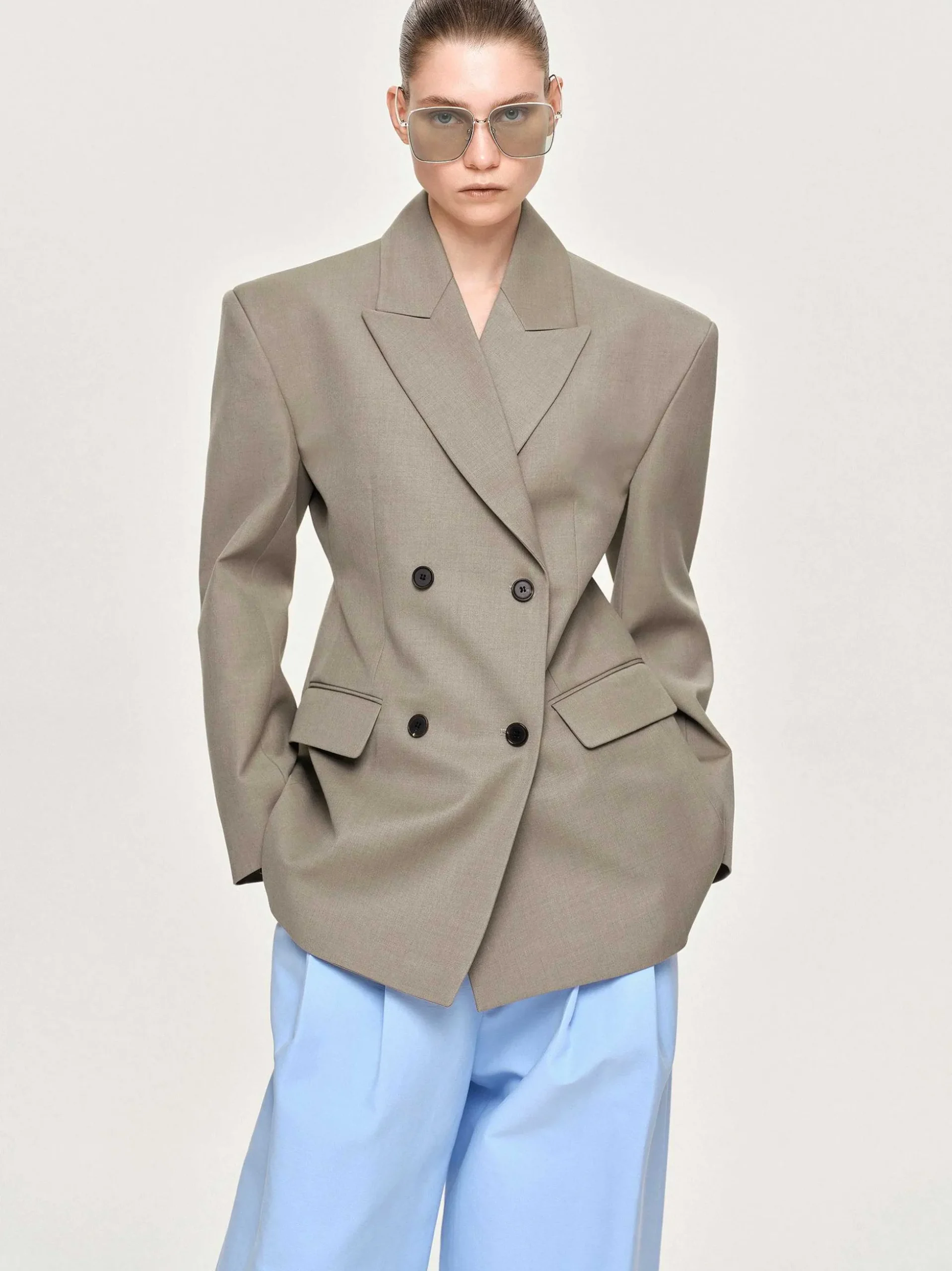 Women Source Unknown Clothing-Messi Double Breasted Blazer, Dune