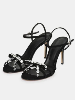 Women Source Unknown Shoes & Bags-Micol Open Toe Jeweled Heel Sandals, Black