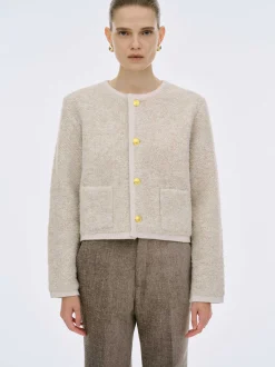 Women Source Unknown Clothing-Mogador Shearing Wool Cardigan, Beige Melange