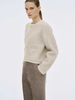Women Source Unknown Clothing-Mogador Shearing Wool Cardigan, Beige Melange