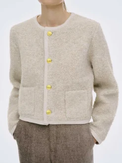 Women Source Unknown Knitwear-Mogador Shearing Wool Cardigan, Beige Melange