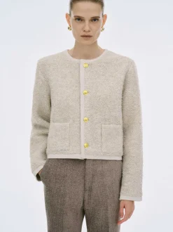 Women Source Unknown Knitwear-Mogador Shearing Wool Cardigan, Beige Melange