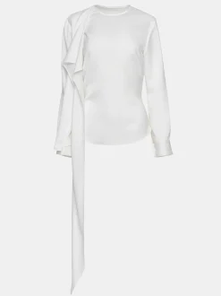 Women Source Unknown Tops-Notte Draped Scarf Blouse, White