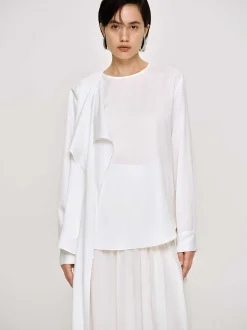 Women Source Unknown Clothing-Notte Draped Scarf Blouse, White