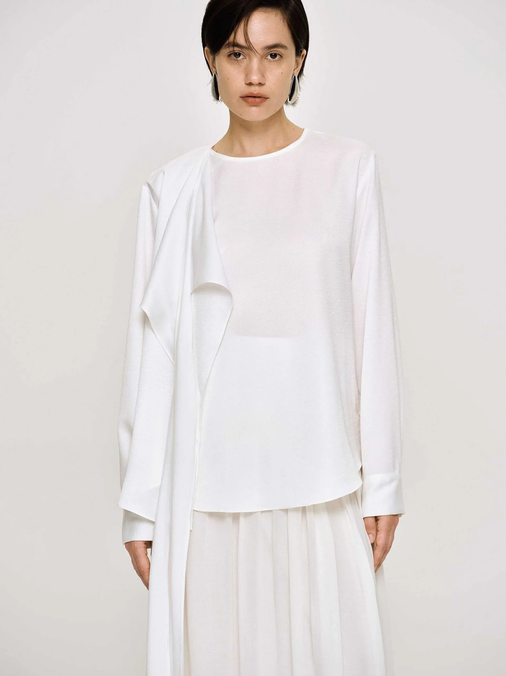 Women Source Unknown Clothing-Notte Draped Scarf Blouse, White
