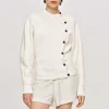 Women Source Unknown Accessories-Offset Button Jacket, Cream