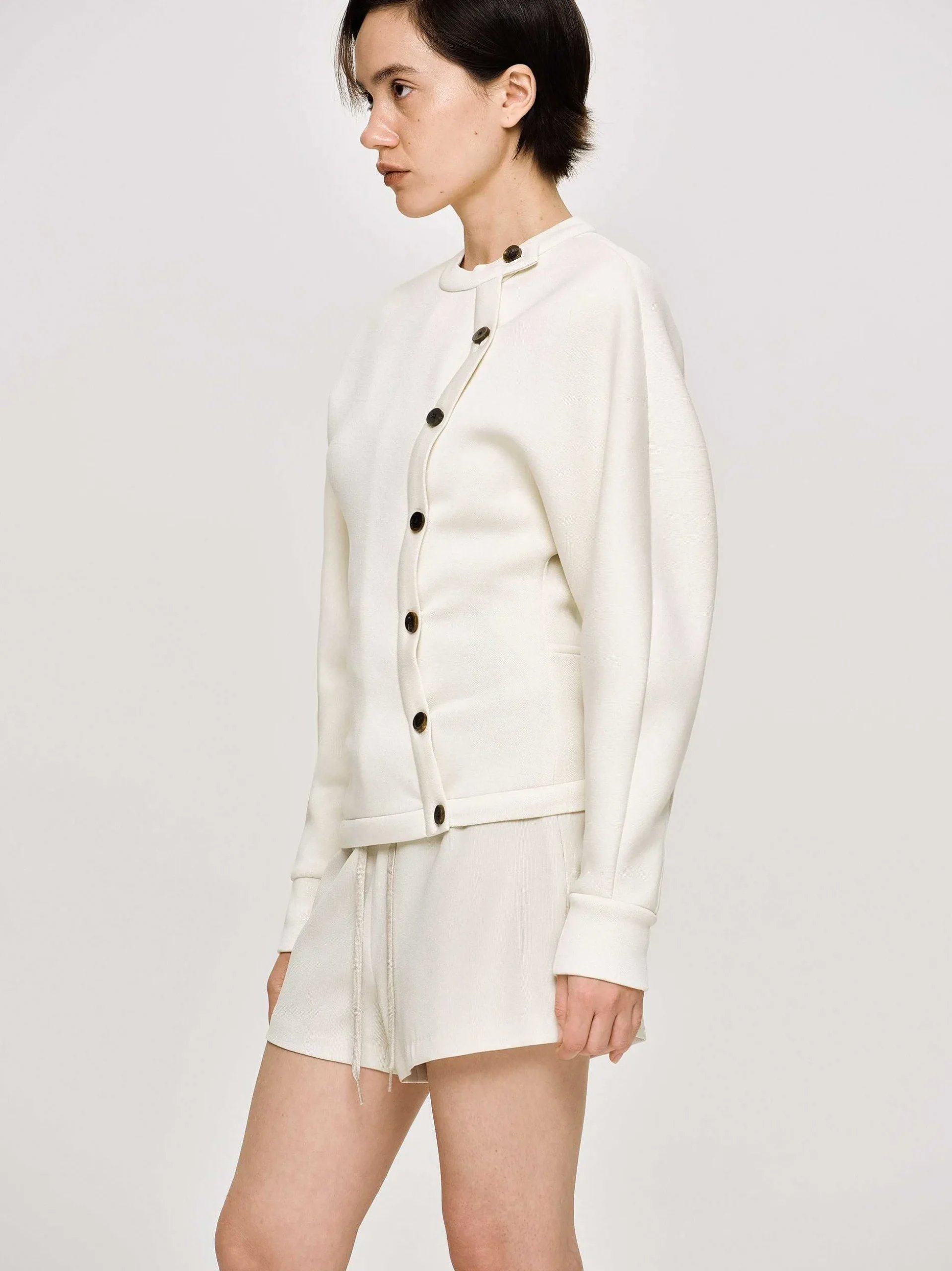 Women Source Unknown Accessories-Offset Button Jacket, Cream