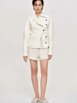 Women Source Unknown Accessories-Offset Button Jacket, Cream