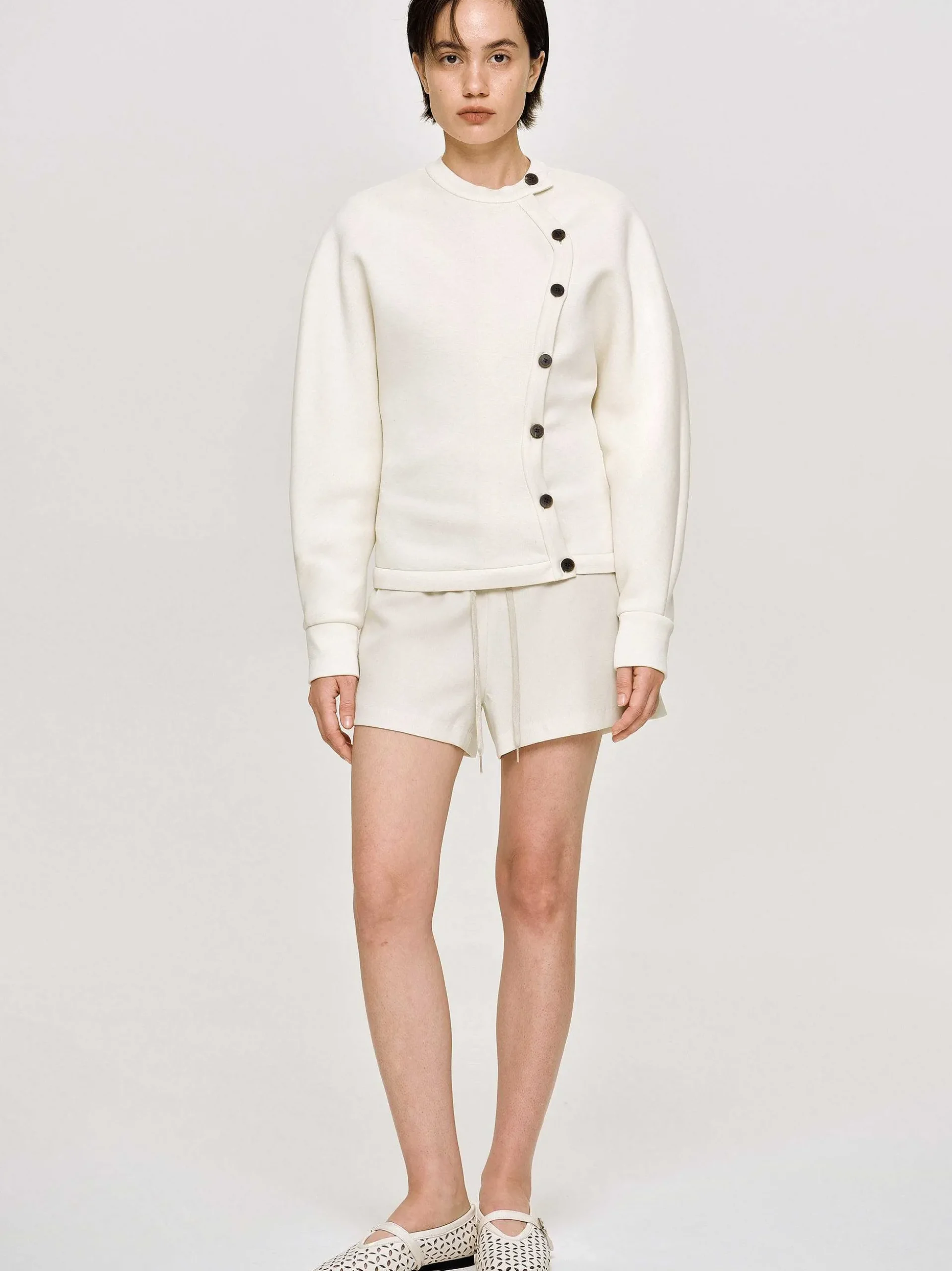 Women Source Unknown Accessories-Offset Button Jacket, Cream