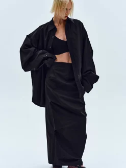 Women Source Unknown Accessories-Over-Fit Cotton Shirt, Black