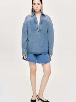 Women Source Unknown Denim-Oversized Denim Shirt, Tint Wash