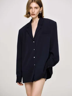 Women Source Unknown Co-Ords-Oversized Fluid Shirt, Navy