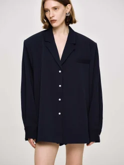 Women Source Unknown Co-Ords-Oversized Fluid Shirt, Navy