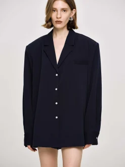 Women Source Unknown Outerwear-Oversized Fluid Shirt, Navy