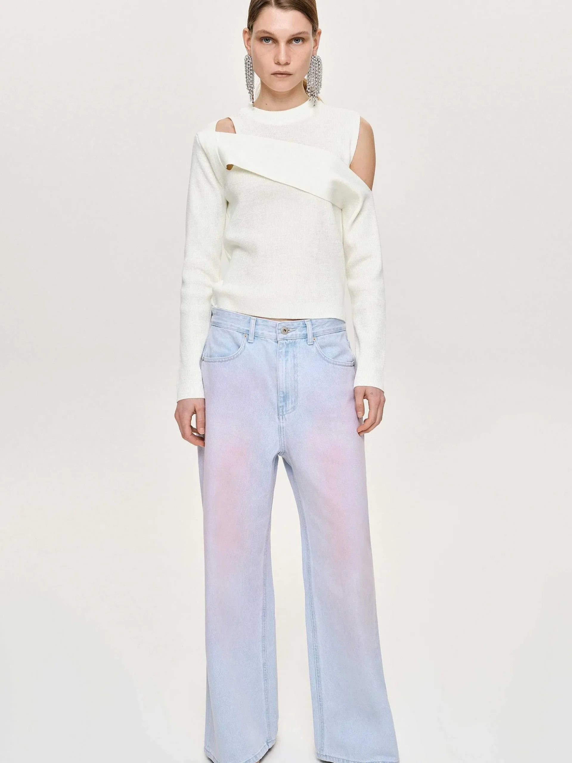 Women Source Unknown Clothing-Painted Wide-Leg Jeans, Pink Washed