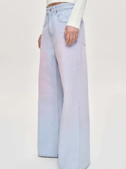 Women Source Unknown Clothing-Painted Wide-Leg Jeans, Pink Washed