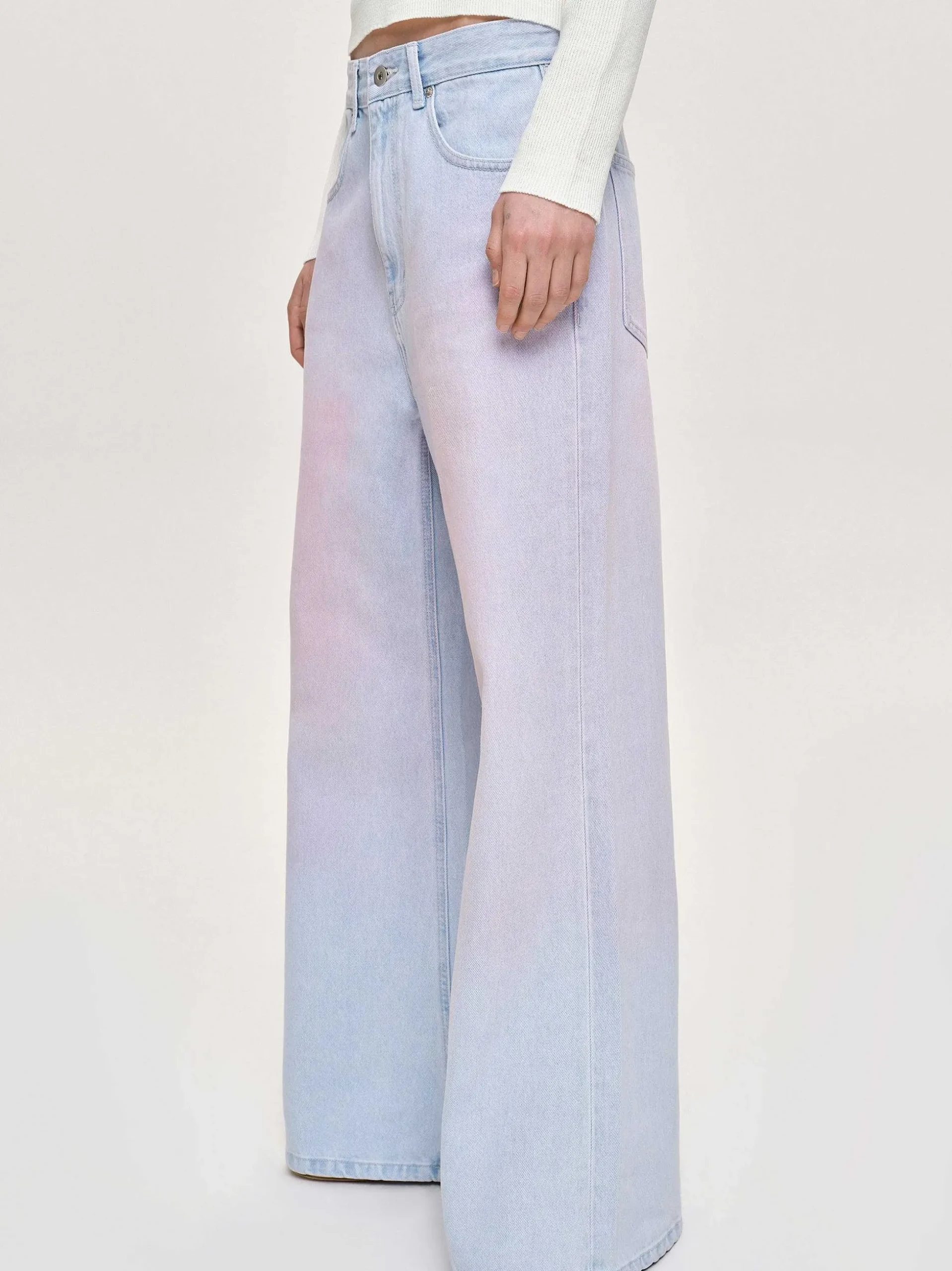 Women Source Unknown Clothing-Painted Wide-Leg Jeans, Pink Washed