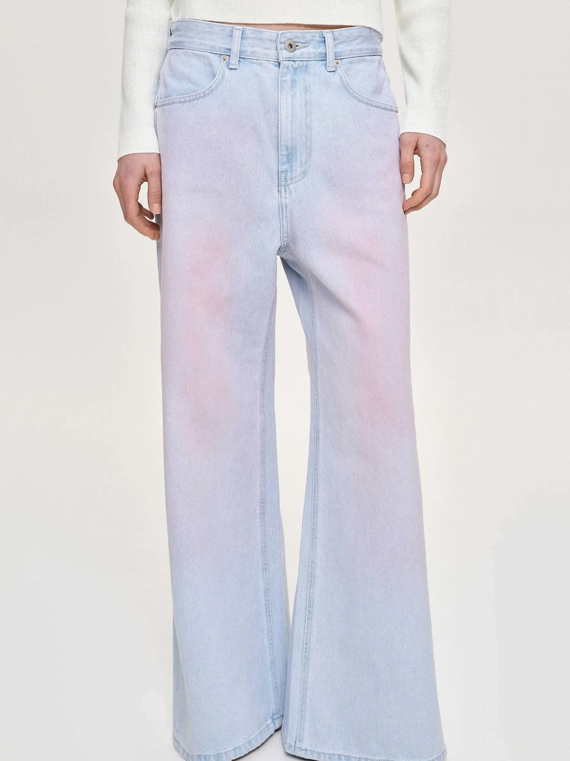 Women Source Unknown Clothing-Painted Wide-Leg Jeans, Pink Washed