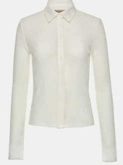 Women Source Unknown Clothing-Pietro Semi-Sheer Collar Top, White
