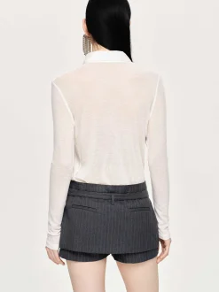 Women Source Unknown Clothing-Pietro Semi-Sheer Collar Top, White