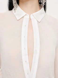 Women Source Unknown Clothing-Pietro Semi-Sheer Collar Top, White