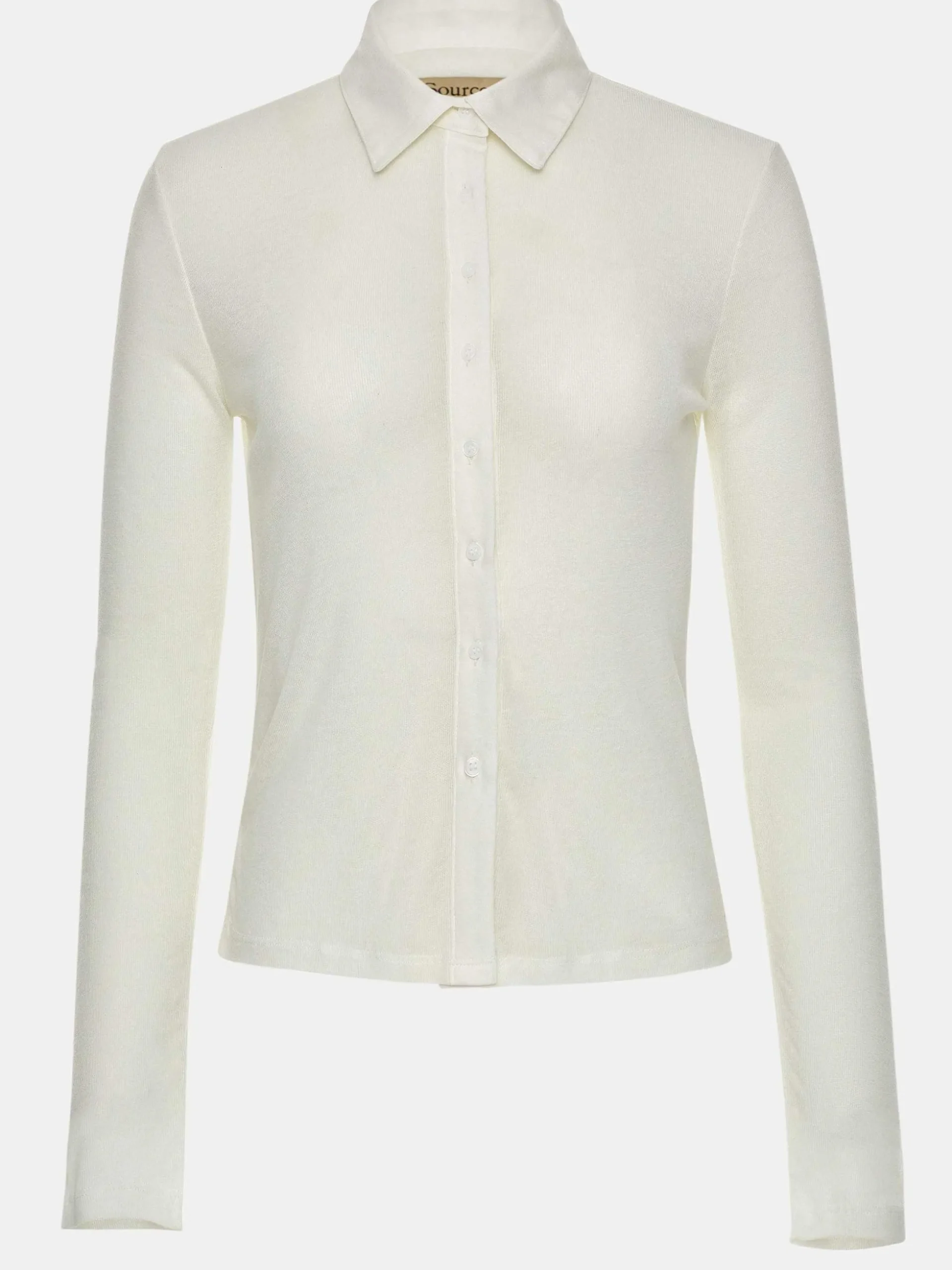 Women Source Unknown Tops-Pietro Semi-Sheer Collar Top, White