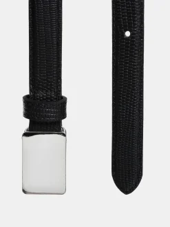 Women Source Unknown Clothing-Plate Buckle Croc-Effect Belt, Silver