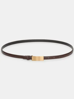 Women Source Unknown Clothing-Plate Buckle Leather Belt, Brunette