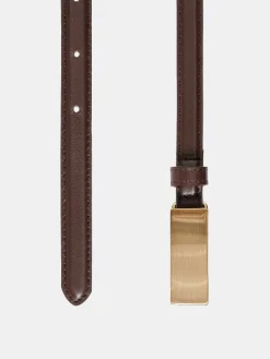 Women Source Unknown Accessories-Plate Buckle Leather Belt, Brunette