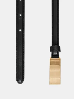 Women Source Unknown Clothing-Plate Buckle Leather Belt, Black