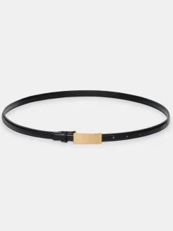 Women Source Unknown Accessories-Plate Buckle Leather Belt, Black