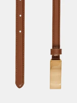 Women Source Unknown Clothing-Plate Buckle Leather Belt, Saddle